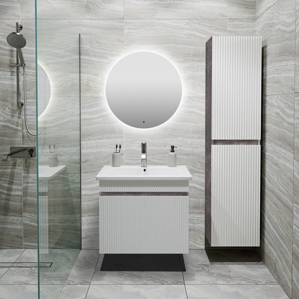 

Runo Тумба с умывальником Runo Модена 65 + Оскар 65 (подвесная, железный камень)