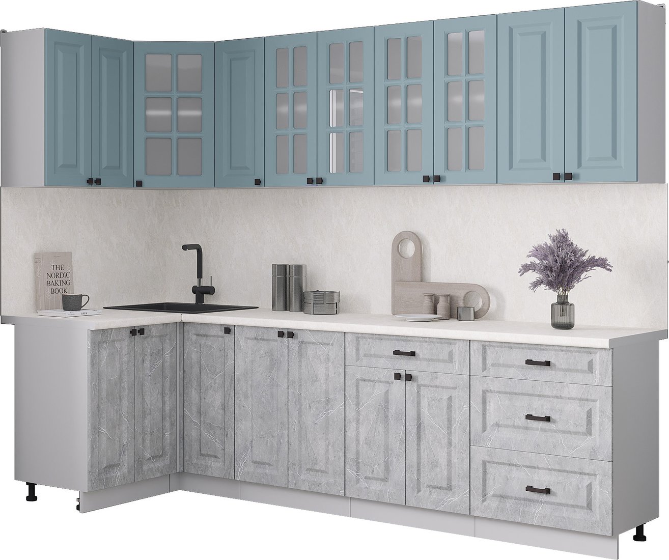 

Готовая кухня Интерлиния Мила Деко 1.2x2.7 (керамика/океан/опал светлый)