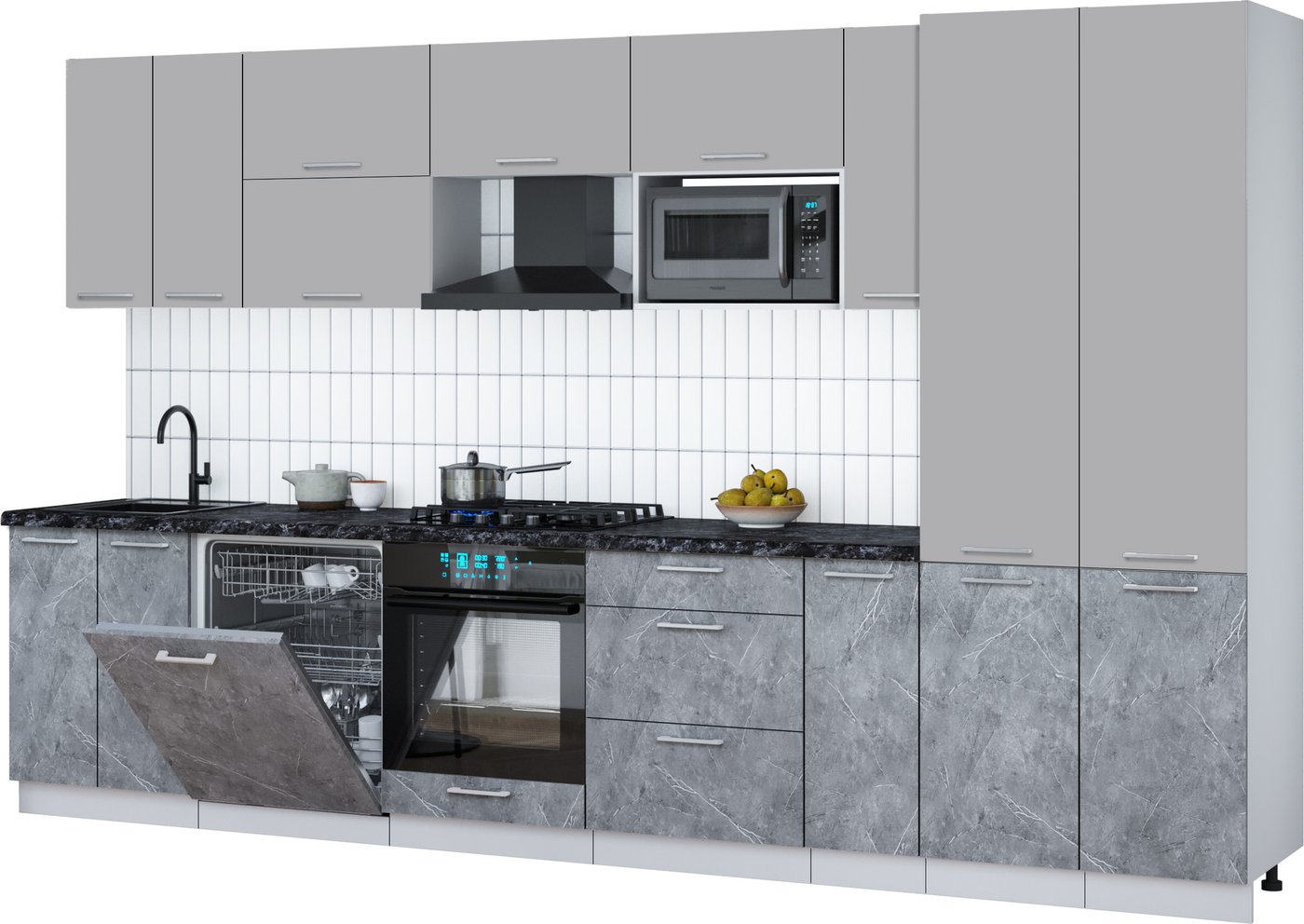 

Готовая кухня Интерлиния Мила Gloss 3.5-ПМ2 (керамика/грей/кастилло темный)