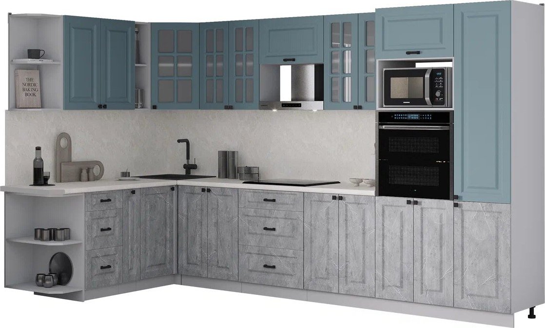 

Готовая кухня Интерлиния Мила Деко 1.88x3.4 LV (керамика/океан/опал светлый)