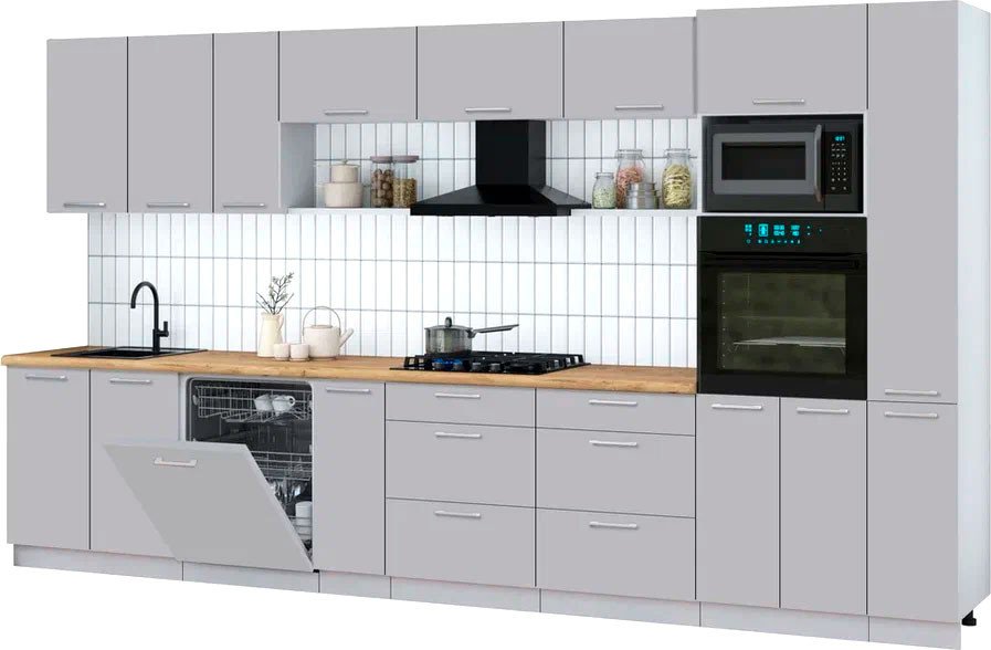 

Готовая кухня Интерлиния Мила Gloss 3.8-ПМ1 (грей/грей/дуб бунратти)