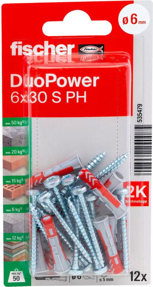 

Дюбель-гвоздь Fischer DuoPower 6 x 30 S PH 535479 (12 шт)