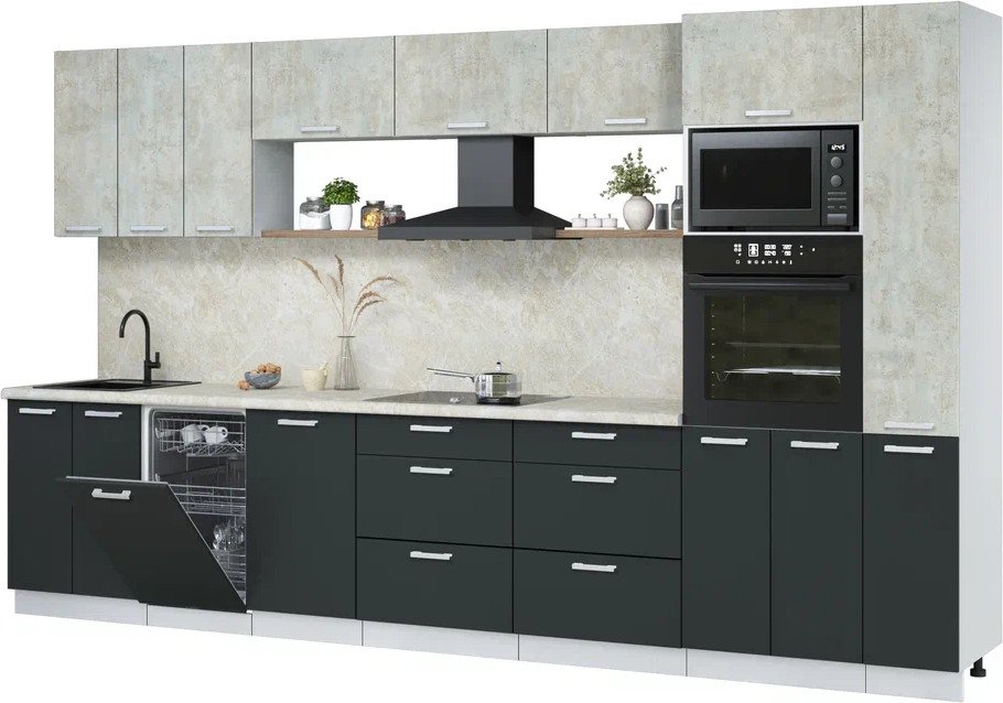 

Готовая кухня Интерлиния Мила Лайт 3.6-ПМ3 (бетон лайт/антрацит/опал светлый)