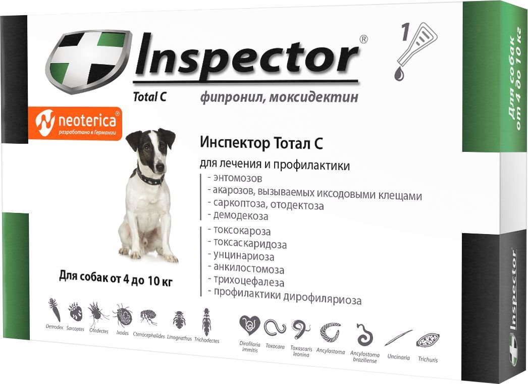 Капли от блох и клещей Inspector Quadro для собак 4-10 кг