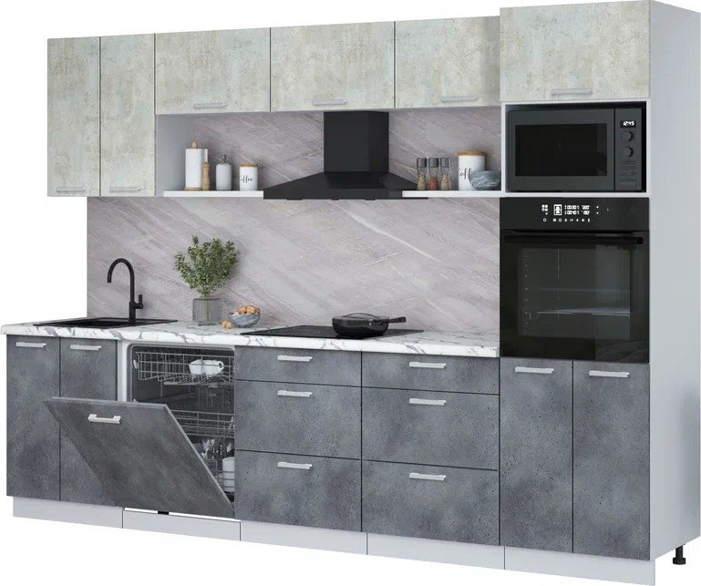 

Готовая кухня Интерлиния Мила Лайт 3.0-ПМ1 (бетон лайт/бетон портленд/белый гранит)