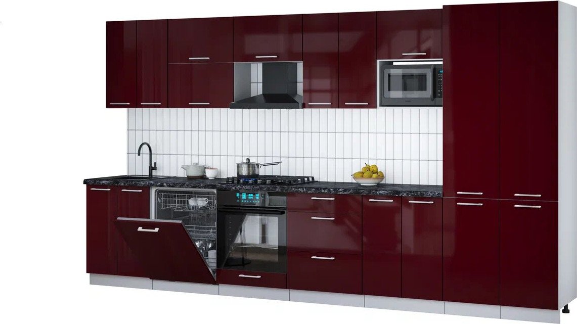 

Готовая кухня Интерлиния Мила Gloss 3.8-ПМ2 (бордовый глянец/бордовый глянец/кастилло темный)