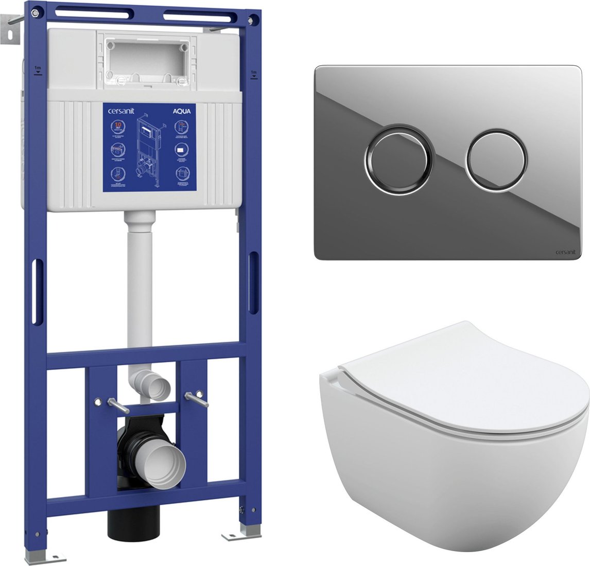 

Унитаз подвесной Cersanit Brasko Slim 64824 + Aqua 50 68178 +Accento Circle для Aqua 69074 (кнопка хром глянец)