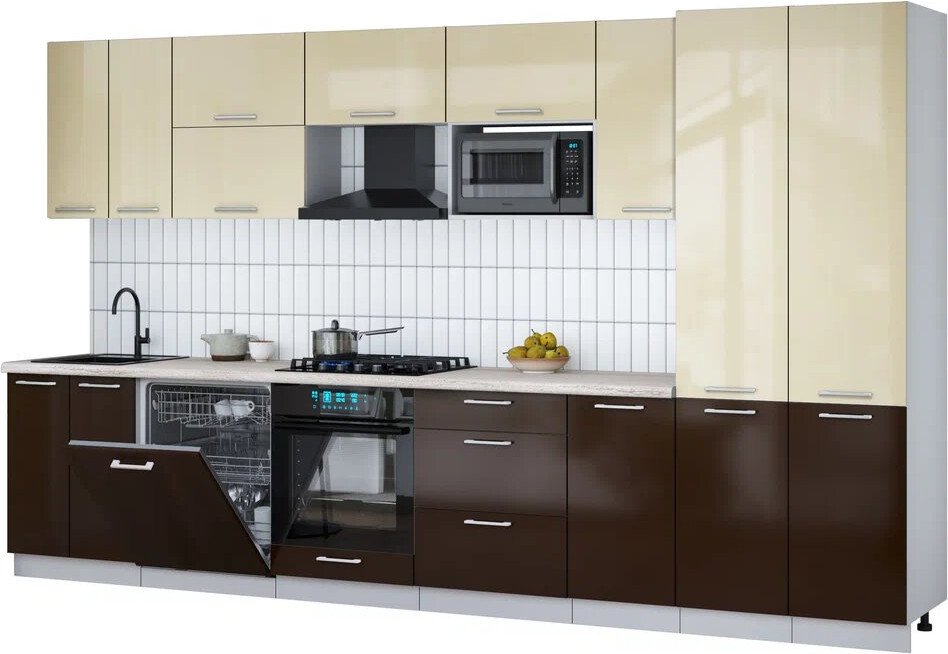 

Готовая кухня Интерлиния Мила Gloss 3.6-ПМ2 (шоколад глянец/ваниль глянец/травертин серый)