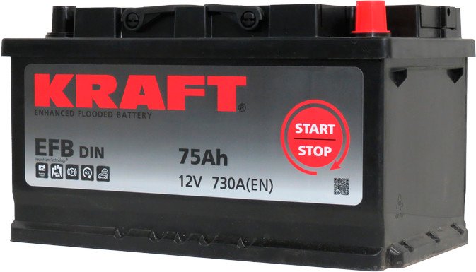 Автомобильный аккумулятор KRAFT EFB 75 R+