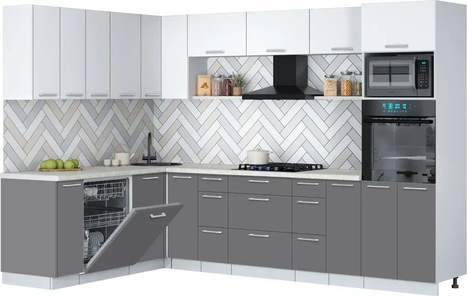 

Готовая кухня Интерлиния Мила Gloss 1.896х2.98-2 (серый/белый/опал светлый)