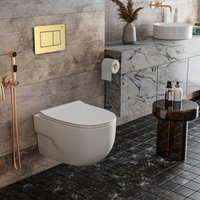 Унитаз подвесной Roxen Porto в комплекте с инсталляцией StounFix Dual Fresh 6 в 1 968478 (кнопка: брашированное золото)