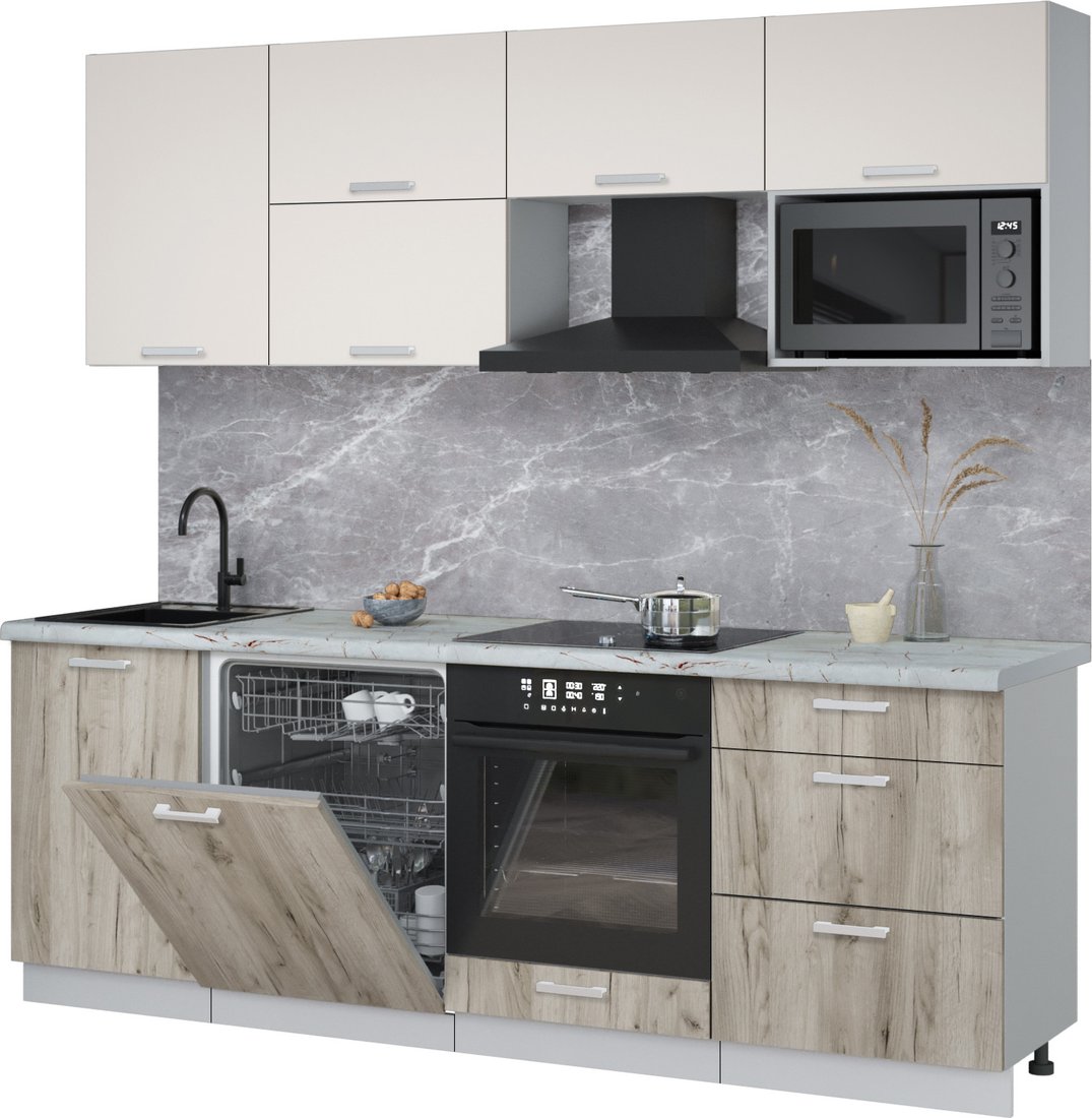 

Готовая кухня Интерлиния Мила Лайт 2.3-ПМ2 (персидский жемчуг/дуб серый/серый каспий)