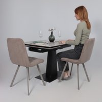 Кухонный стол Lepremo AV 2119 МДФ+керамика раздвижной 1200-1800x800 (белый глянцевый Pandora/черный)