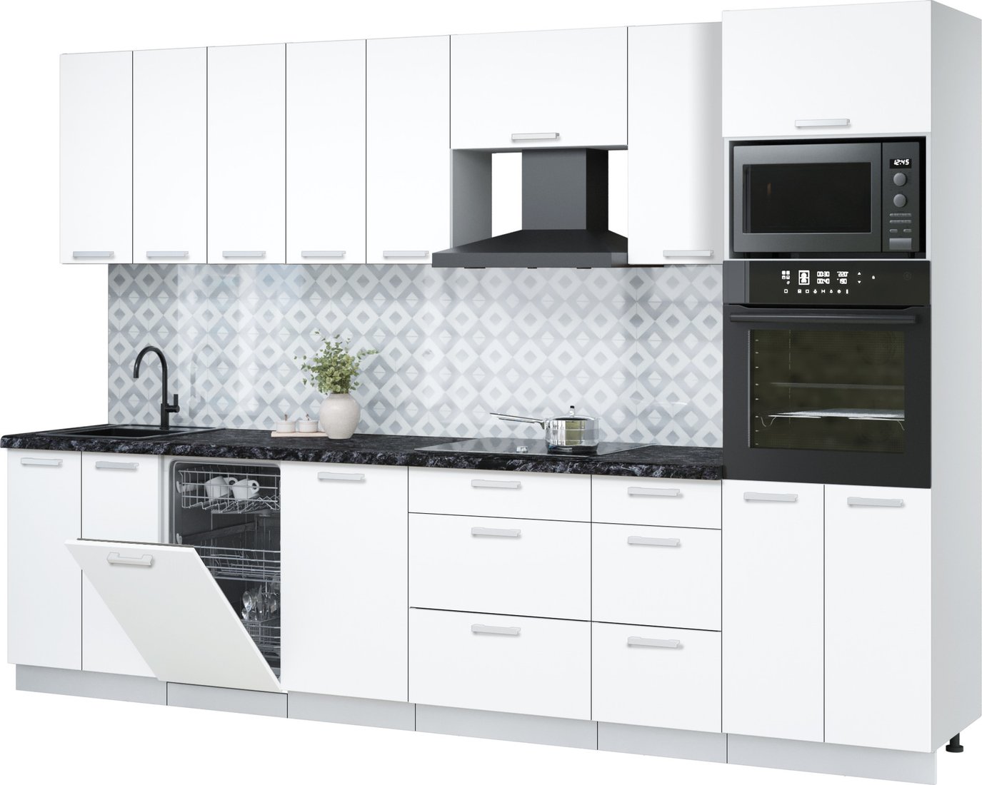 

Готовая кухня Интерлиния Мила Лайт 3.1-ПМ3 (белый платинум/белый платинум/кастилло темный)