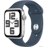 Умные часы Apple Watch SE 2 44 мм (алюминиевый корпус, серебристый/грозовой синий, спортивный силиконовый ремешок S/M)