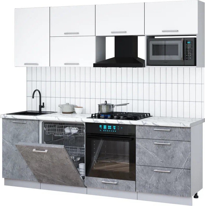 

Готовая кухня Интерлиния Мила Gloss 2.3-ПМ2 (керамика/белый/белый гранит)