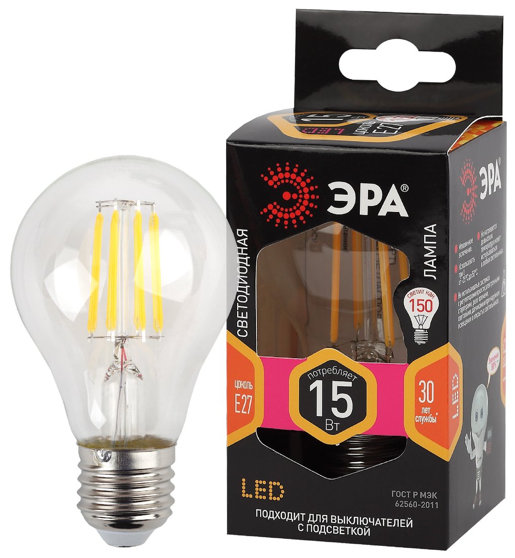 

Светодиодная лампочка ЭРА F-LED A60-15W-827-E27 Б0046981