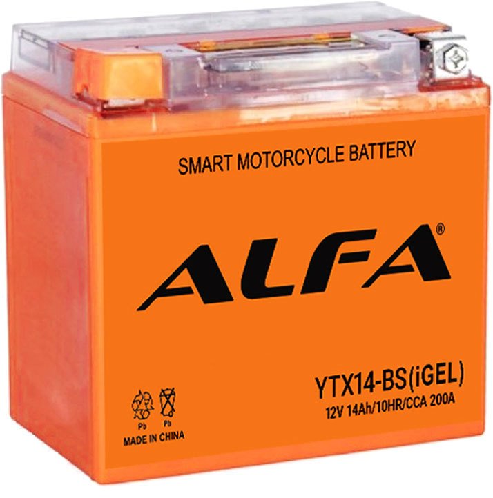 

Мотоциклетный аккумулятор ALFA YTX14-BS iGel (14 А·ч)