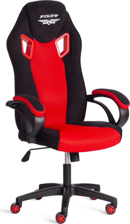

Игровое (геймерское) кресло TetChair Pilot флок/ткань (черный/черный/красный)