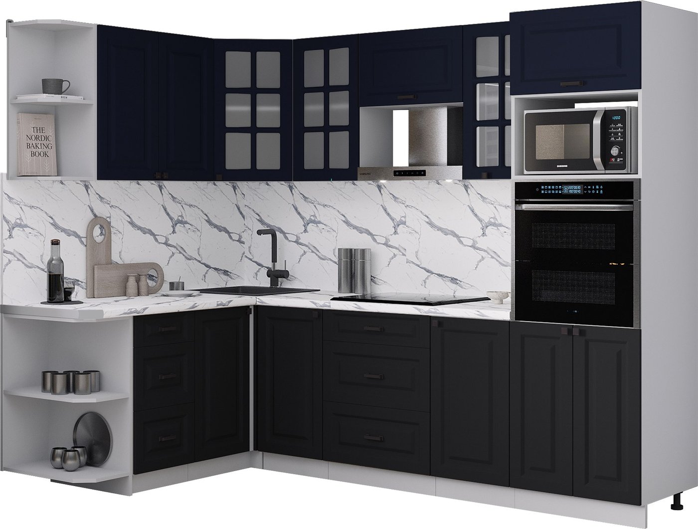 

Готовая кухня Интерлиния Мила Деко 1.68x2.6 LV (черный/индиго/белый гранит)