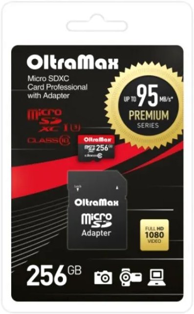 

Карта памяти OltraMax Premium Series microSDXC 256GB OM256GCSDXC10UHS-1-PRU3 (с адаптером)