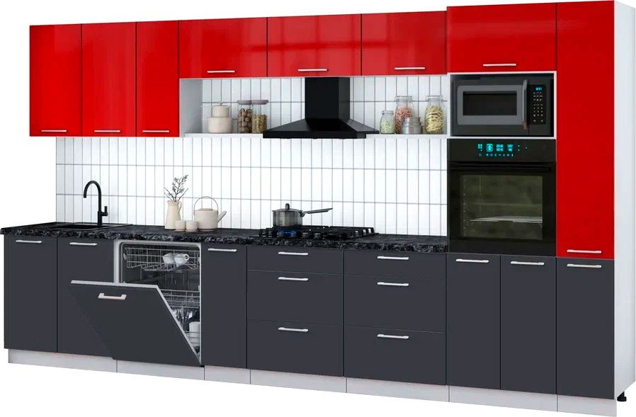 

Готовая кухня Интерлиния Мила Gloss 3.8-ПМ1 (пепел/красный глянец/кастилло темный)