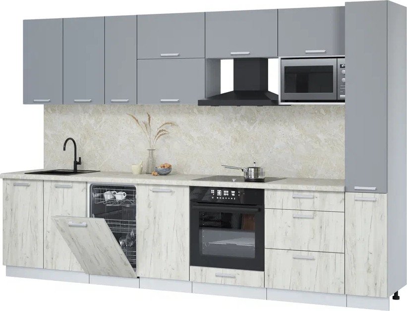 

Готовая кухня Интерлиния Мила Лайт 3.2-ПМ4 (серебро/дуб белый/опал светлый)