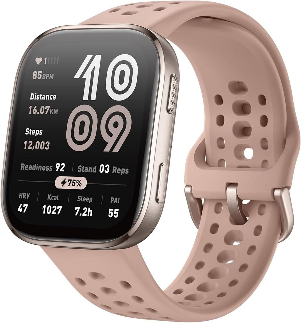 Умные часы Amazfit Bip 6 (титановый, с розовым силиконовым ремешком)