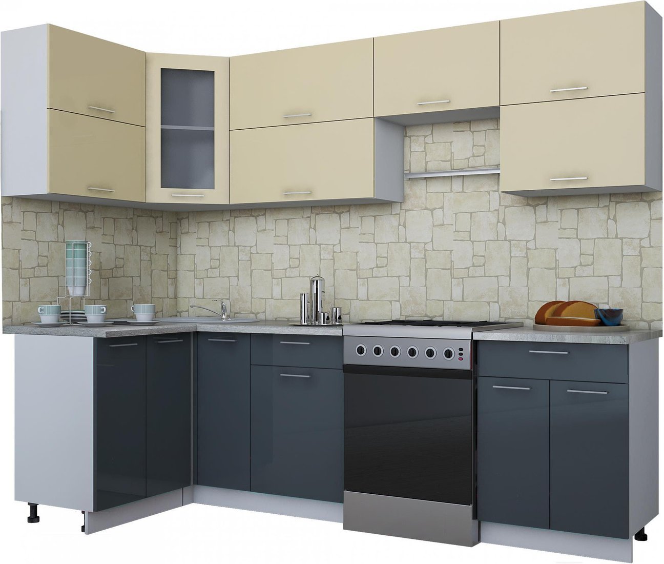 

Готовая кухня Интерлиния Мила Gloss 60-12x26 (ваниль/асфальт глянец)