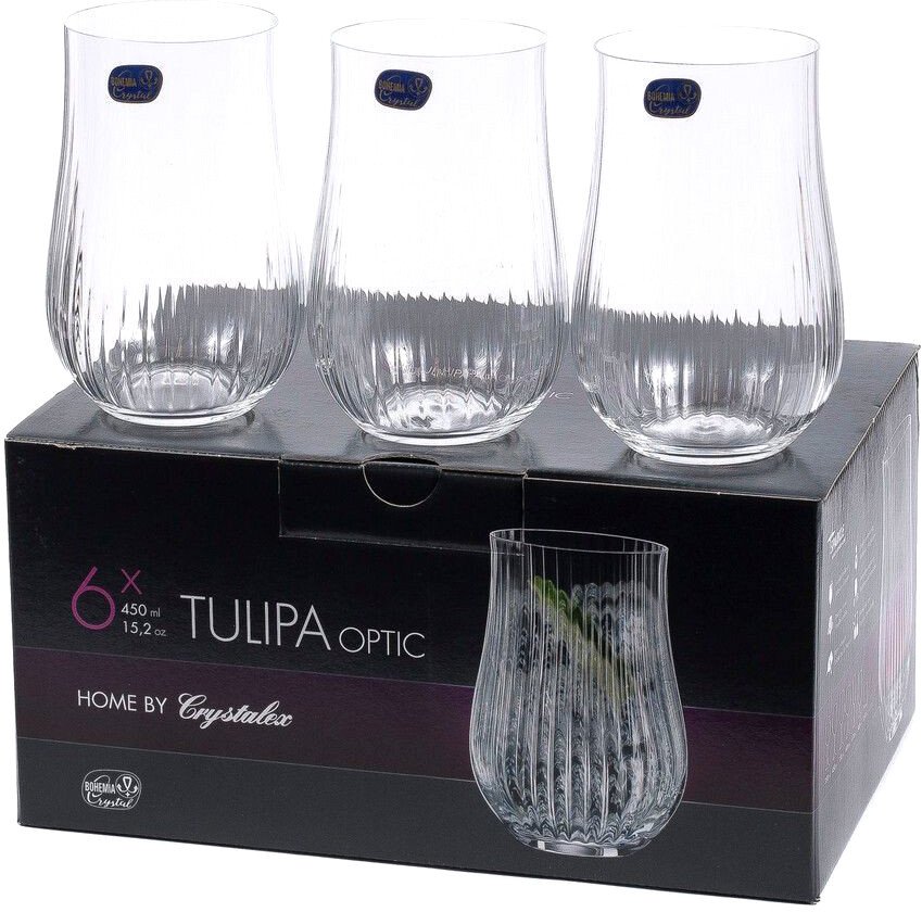 

Набор стаканов для воды и напитков Bohemia Crystal Tulipa Optic 25300/36/450