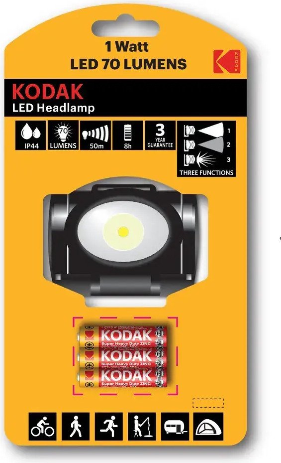 

Фонарь Kodak LED Нeadlamp 1W/70lm +3AAA 30413863