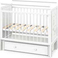 Классическая детская кроватка Indigo Happy Friends маятник, ящик (белая аляска/мишки)