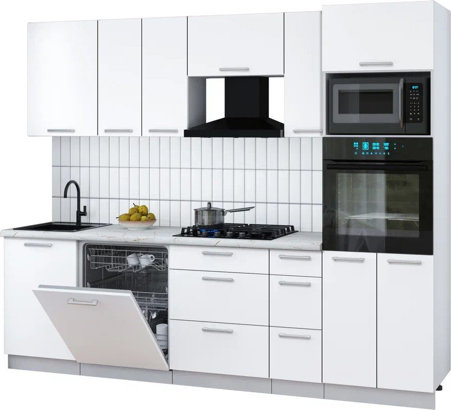 

Готовая кухня Интерлиния Мила Gloss 2.6-ПМ1 (белый/белый/серый каспий)