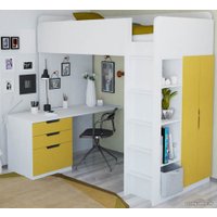 Кровать-чердак Polini Kids Simple с письменным столом и шкафом (белый/солнечный)