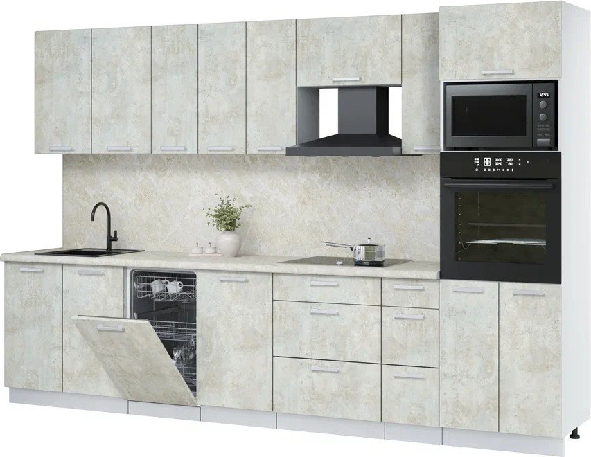 

Готовая кухня Интерлиния Мила Лайт 3.2-ПМ3 (бетон лайт/бетон лайт/опал светлый)