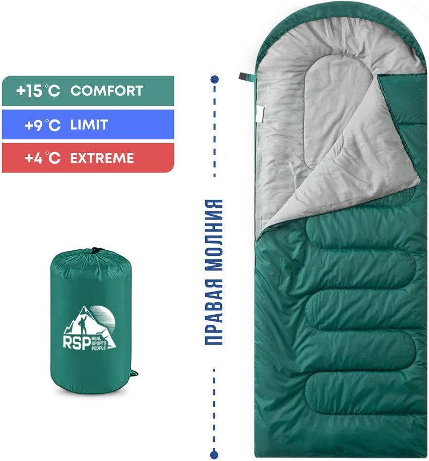 

Спальный мешок RSP Outdoors Sleep 150 R (зелёный, молния справа)