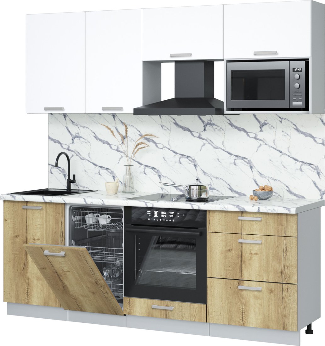 

Готовая кухня Интерлиния Мила Лайт 2.15-ПМ4 (белый платинум/дуб золотой/белый гранит)