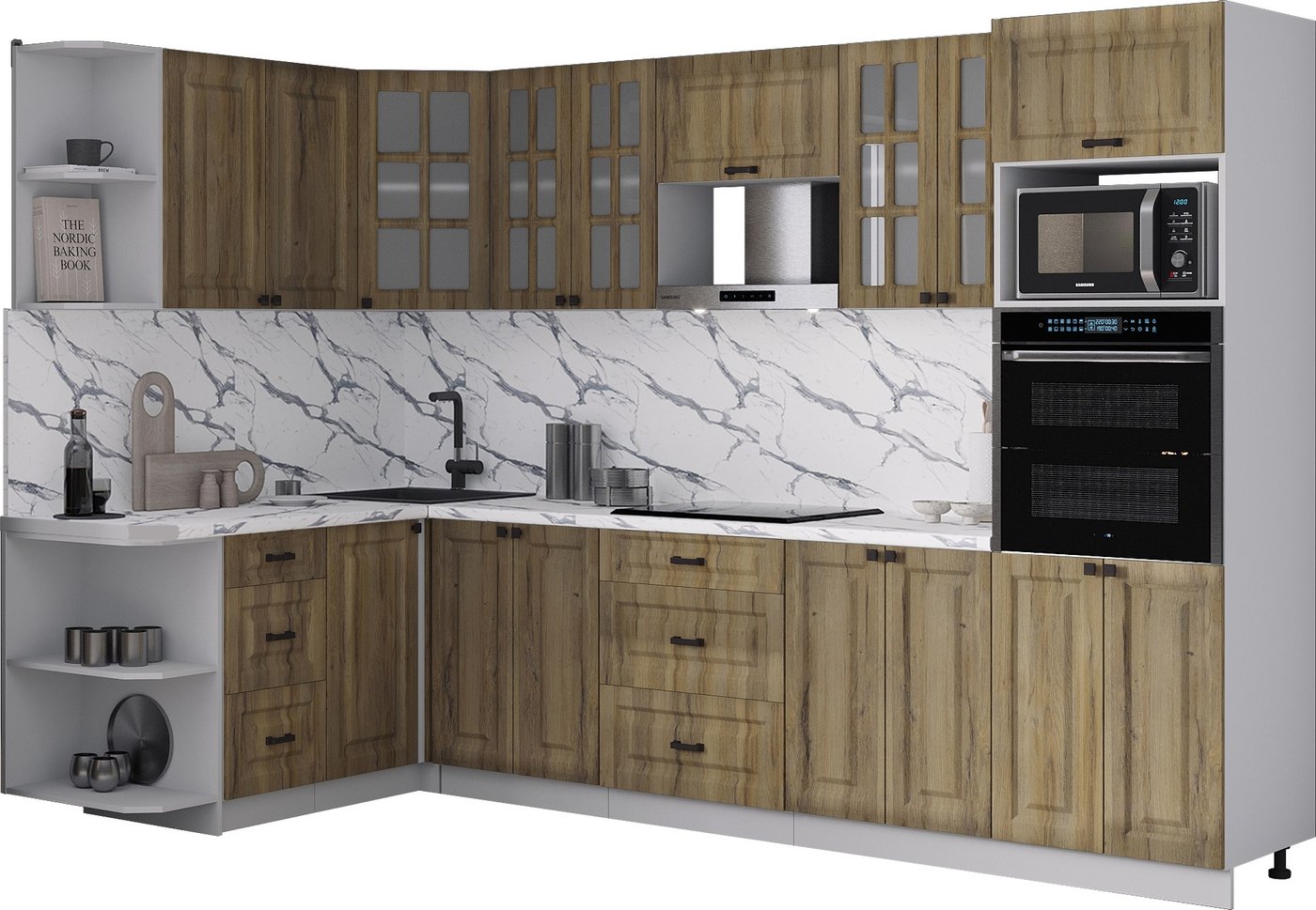 

Готовая кухня Интерлиния Мила Деко 1.68x3.0 LV (дуб вотан/дуб вотан/белый гранит)