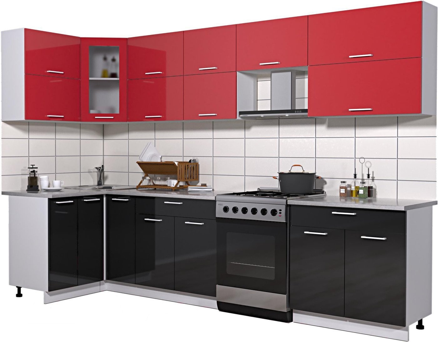 

Готовая кухня Интерлиния Мила Gloss 60-12x31 (красный/черный глянец)