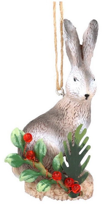 

Елочная игрушка Gisela Graham Potting Shed Заяц на бревне 15560