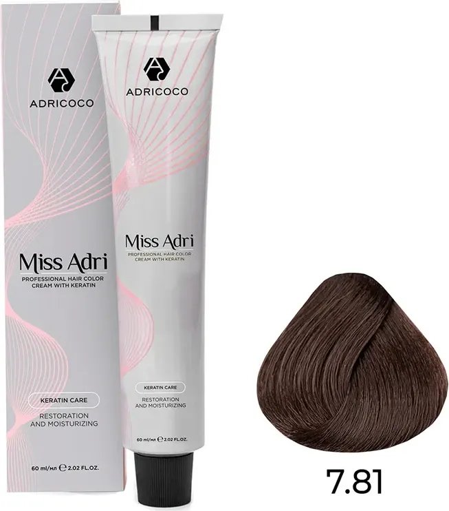 

Крем-краска Adricoco Miss Adri 7.81 (100мл, блонд карамельный пепельный)