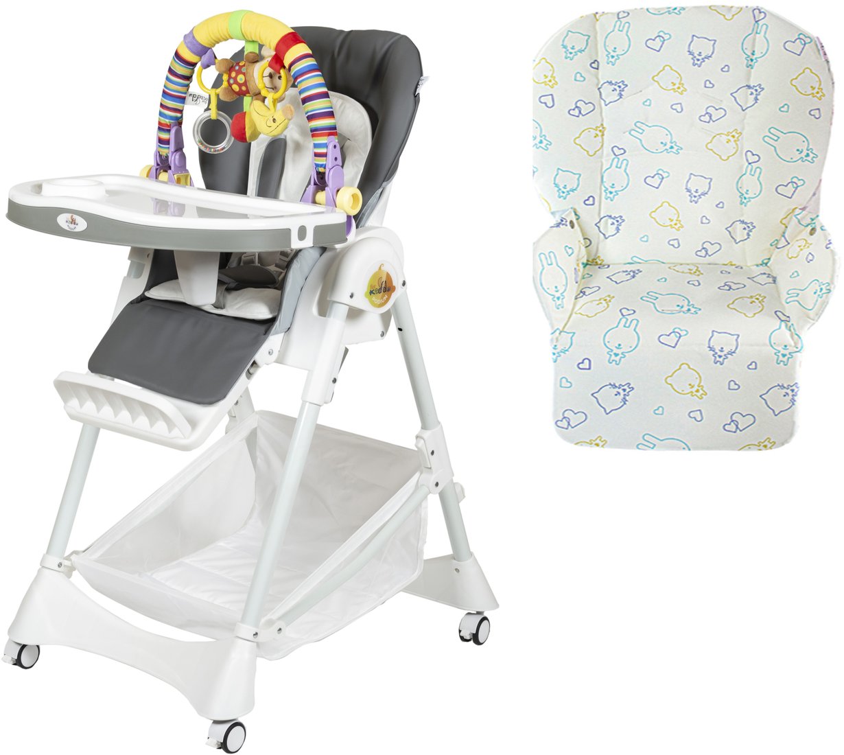 

Высокий стульчик ForKiddy Podium Toys 0+(2 чехла+х/б вкладыш, темно-серый, дуга обезьяна)