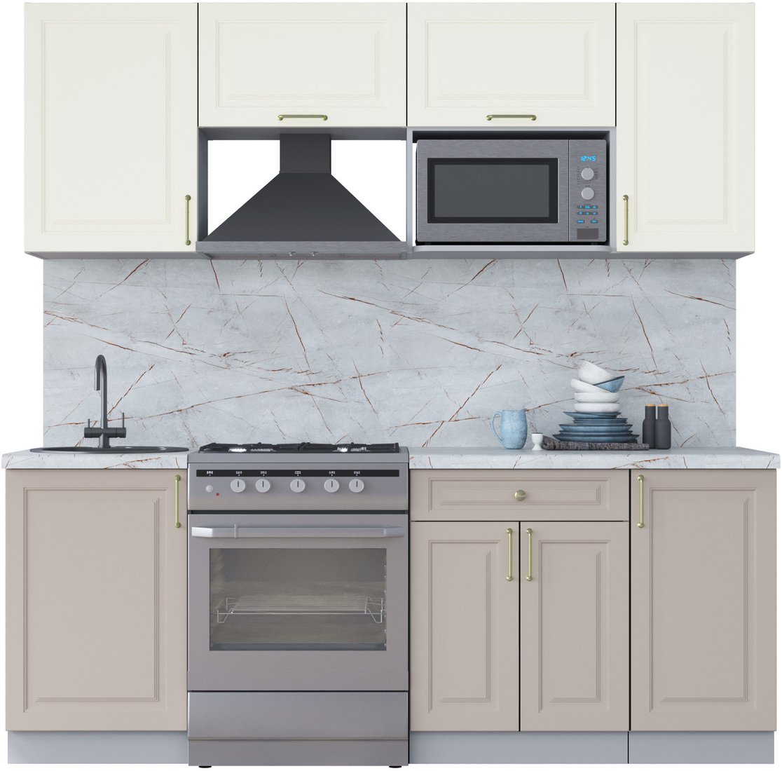 

Готовая кухня Интерлиния Мила Шато 2.1В (белый/луна/серый каспий)