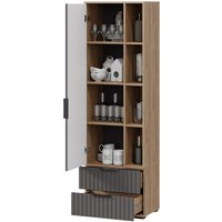 Шкаф-пенал Трия Хилтон с открытми полками (дуб крафт золотой/графит матовый)