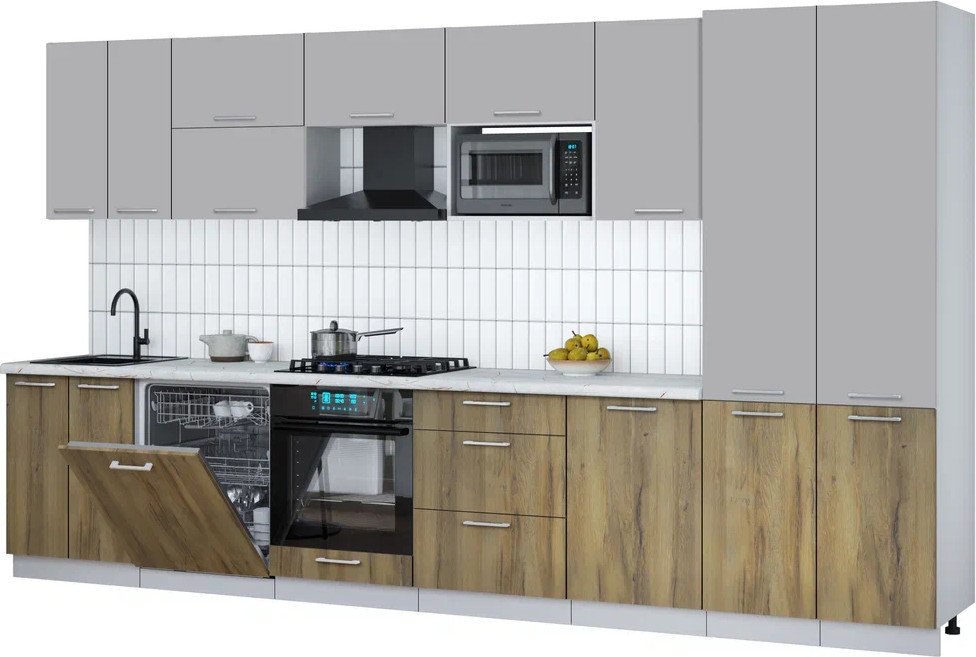 

Готовая кухня Интерлиния Мила Gloss 3.7-ПМ2 (дуб вотан/грей/серый каспий)