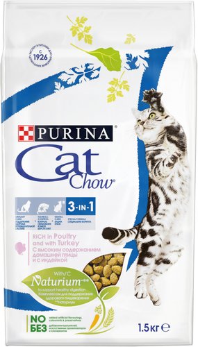Сухой корм для кошек Cat Chow Feline тройная защита, домашняя птица и индейка 1.5 кг