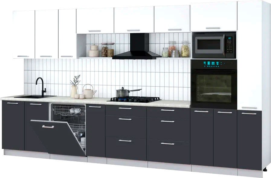 

Готовая кухня Интерлиния Мила Gloss 3.8-ПМ1 (пепел/белый/опал светлый)