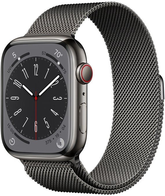 

Умные часы Apple Watch Series 8 LTE 45 мм (корпус из нержавеющей стали, графит/миланский графитовый)