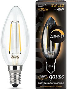 

Светодиодная лампочка Gauss E14 5 Вт 2700K 103801105-D