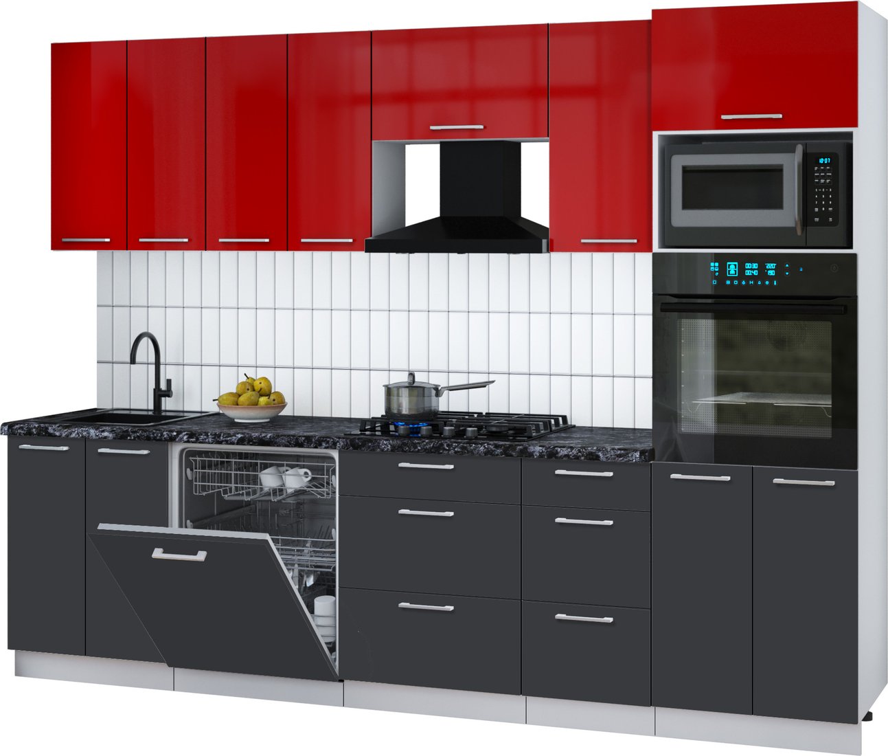 

Готовая кухня Интерлиния Мила Gloss 2.8-ПМ1 (пепел/красный глянец/кастилло темный)